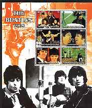 Congo 2004 The Beatles (1965) large perf sheet containing 6 values, unmounted mint, stamps on entertainments, stamps on music, stamps on pops, stamps on personalities, stamps on beatles