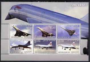 Djibouti 2004 Concorde perf sheet containing set of 6 values unmounted mint, stamps on , stamps on  stamps on aviation, stamps on  stamps on concorde