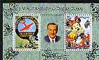Somalia 2004 75th Birthday of Mickey Mouse #24 - Volunteer Observer & Photographer perf sheetlet containing 2 values plus label, fine cto used, stamps on disney, stamps on films, stamps on cinema, stamps on aviation, stamps on cameras, stamps on photography