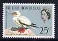 British Honduras 1962 Red-Footed Booby 25c unmounted mint, SG 209*, stamps on birds, stamps on booby
