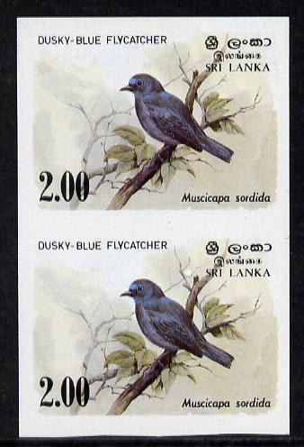 Sri Lanka 1983 Birds - 2nd series Flycatcher 2r imperf pair unmounted mint, (as SG 829), stamps on birds
