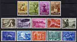 Liechtenstein 1959-64 definitive set of 14 complete unmounted mint, SG 379-91, stamps on flags, stamps on churches, stamps on dams, stamps on castles, stamps on mountains, stamps on farming, stamps on wines, stamps on alcohol, stamps on 