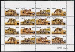 Nigeria 2003 WWF - Side-Striped Jackal perf sheetlet of 16 containing 4 se-tenant blocks of 4 unmounted mint, stamps on wwf, stamps on jackals, stamps on dogs, stamps on  wwf , stamps on 
