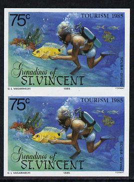 St Vincent - Grenadines 1985 Tourism Watersports 75c (Scuba Diving) imperf pair unmounted mint (SG 388var), stamps on fish, stamps on marine life, stamps on sport, stamps on masks, stamps on scuba diving, stamps on tourism