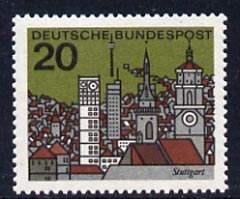 Germany - West 1964 Stuttgart Town View 20pf unmounted mint, from Capitals of the Federal Lands set of 12, SG 1340, stamps on architecture