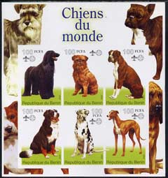 Benin 2002 World of Dogs imperf sheetlet containing set of 6 values each with Scout Logo unmounted mint, stamps on dogs, stamps on scouts