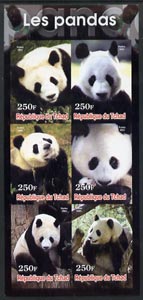Chad 2003 Pandas imperf sheetlet containing 6 values unmounted mint, stamps on animals, stamps on bears, stamps on pandas