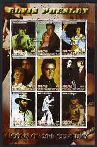 Turkmenistan 2001 Icons of the 20th Century - Elvis Presley perf sheetlet containing set of 9 values cto used, stamps on personalities, stamps on elvis, stamps on cinema, stamps on entertainments, stamps on music, stamps on pops, stamps on millennium, stamps on boxing