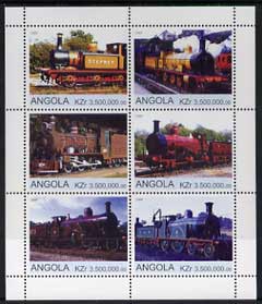 Angola 2000 Steam Locos #01 perf sheetlet containing set of 6 unmounted mint, stamps on railways