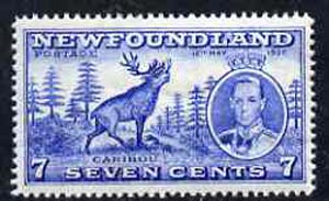Newfoundland 1937 KG6 Coronation 7c Reindeer line perf 14 unmounted mint, SG 259, stamps on animals, stamps on deer
