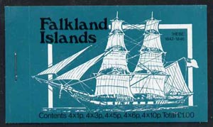Falkland Islands 1978 Mailships Â£1 booklet (blue-green cover showing Hebe & Darwin) complete and pristine, SG SB2, stamps on ships, stamps on , stamps on darwin