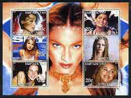 Kyrgyzstan 2003 Pop Stars #2 perf sheetlet containing 6 values unmounted mint (Kylie, Britney Spears, Melanie C, Nelly Furtado, Avril Lavigne & Madonna), stamps on , stamps on  stamps on personalities, stamps on  stamps on entertainments, stamps on  stamps on music, stamps on  stamps on women, stamps on  stamps on pops
