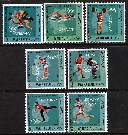 Aden - Mahra 1968 German Olympic Gold Medal Winners perf set of 7 unmounted mint (Mi 99-105A) , stamps on olympics, stamps on sport