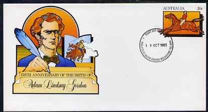 Australia 1983 Birth Anniversary of Adam Lindsay Gordon (Horseman & Poet) 30c postal stationery envelope with first day cancellation, stamps on horses    poetry    literature