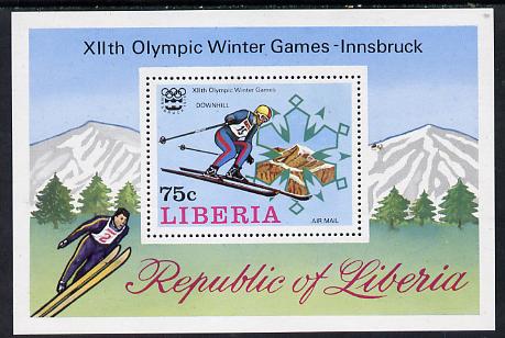Liberia 1976 Innsbruck Winter Olympics m/sheet (skiing) unmounted mint SG MS 1266, stamps on olympics  sport