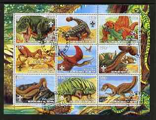 Benin 2003 Dinosaurs #06 perf sheetlet containing 9 values each with Scout Logo fine cto used, stamps on dinosaurs, stamps on scouts