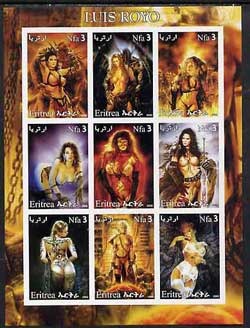 Eritrea 2002 Fantasy Art of Luis Royo imperf sheetlet containing 9 values unmounted mint, stamps on arts, stamps on women, stamps on nudes, stamps on fantasy