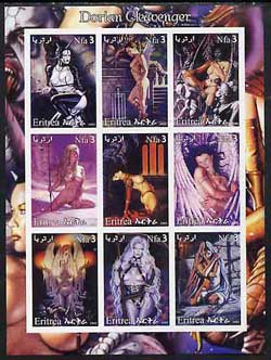 Eritrea 2003 Fantasy Art by Dorian Cleavenger (Pin-ups) imperf sheet containing 9 values, unmounted mint, stamps on arts, stamps on women, stamps on nudes, stamps on fantasy