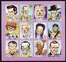 Udmurtia Republic 2001 Caricatures of Movie Stars #1 imperf sheetlet containing set of 12 values unmounted mint, stamps on personalities, stamps on movies, stamps on films, stamps on cinema