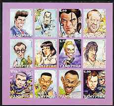 Udmurtia Republic 2001 Caricatures of Movie Stars #2 imperf sheetlet containing set of 12 values unmounted mint, stamps on personalities, stamps on movies, stamps on films, stamps on cinema