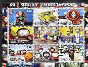 Tadjikistan 2001 South Park - Merry Christmas perf sheetlet containing 9 values unmounted mint, stamps on christmas, stamps on  tv , stamps on buses