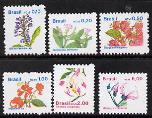 Brazil 1989 Flowers def set of 6, SG 2359-66 unmounted mint*, stamps on flowers