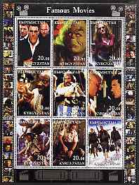 Kyrgyzstan 2001 Famous Movies perf sheetlet containing 9 values unmounted mint, stamps on films, stamps on movies, stamps on cinema, stamps on entertainments, stamps on personalities
