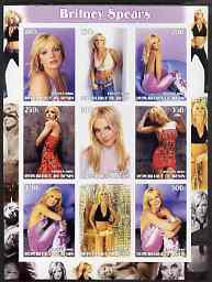 Benin 2003 Britney Spears imperf sheetlet containing 9 values unmounted mint, stamps on personalities, stamps on entertainments, stamps on music, stamps on women, stamps on pops