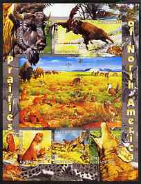 Kyrgyzstan 2004 Fauna of the World - Prairies of N America imperf sheetlet containing 6 values unmounted mint, stamps on animals, stamps on dogs, stamps on bison, stamps on birds, stamps on wolves, stamps on bovine