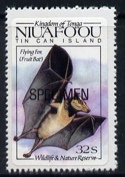 Tonga - Niuafoou 1984 Wildlife & Nature Reserve self-adhesive 32s (Flying Fox) optd SPECIMEN, as SG 43 unmounted mint, stamps on animals, stamps on wildlife, stamps on  fox , stamps on dogs, stamps on self adhesive, stamps on  fox , stamps on foxes, stamps on 