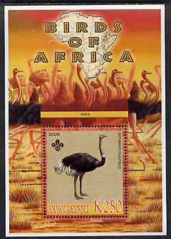 Malawi 2005 Birds of Africa - Ostrich perf m/sheet with Scout Logo, unmounted mint, stamps on scouts, stamps on birds