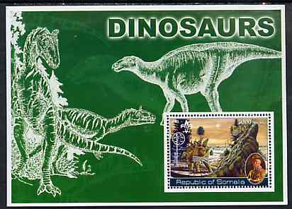 Somalia 2002 Dinosaurs perf s/sheet #1 (also showing Baden Powell and Scout & Guide Logos) unmounted mint, stamps on dinosaurs, stamps on scouts, stamps on guides