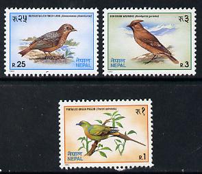 Nepal 1992 Birds set of 3 unmounted mint, SG 540-42*, stamps on birds    pigeon     waxwing    lark