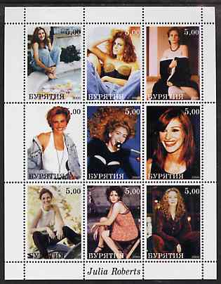 Buriatia Republic 2000 Julia Roberts perf sheetlet containing 9 values unmounted mint, stamps on personalities, stamps on women, stamps on films, stamps on movies, stamps on cinema, stamps on entertainments, stamps on 