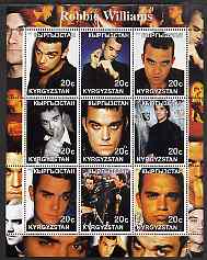 Kyrgyzstan 2001 Robbie Williams perf sheetlet containing 9 values unmounted mint, stamps on personalities, stamps on entertainments, stamps on music, stamps on pops