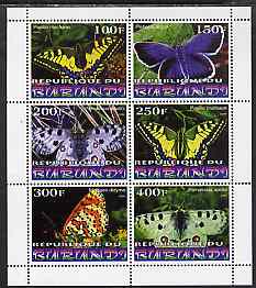 Burundi 1999 Butterflies perf sheetlet containing complete set of 6 values unmounted mint, stamps on butterflies