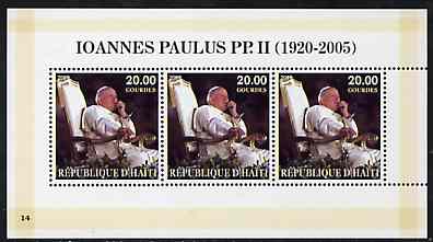 Haiti 2005 Pope John Paul II perf sheetlet #4 (Text in Latin) containing 3 values, unmounted mint (inscribed 14), stamps on personalities, stamps on religion, stamps on popes, stamps on pope