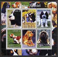 Turkmenistan 2000 Cocker Spaniel perf sheetlet containing 6 values unmounted mint, stamps on dogs