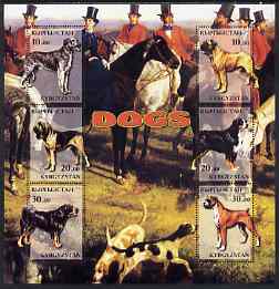 Kyrgyzstan 2001 Working Dogs special large perf sheet containing 6 values (Hunting scene in background) unmounted mint , stamps on dogs, stamps on hunting