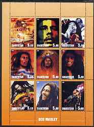 Dagestan Republic 2000 Bob Marley perf sheetlet containing 9 values unmounted mint, stamps on music, stamps on pops, stamps on personalities, stamps on rock, stamps on 