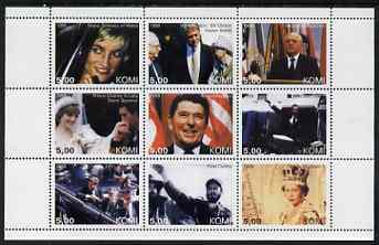 Komi Republic 1999 Personalities perf sheetlet containing complete set of 9 values unmounted mint, stamps on personalities, stamps on diana, stamps on royalty, stamps on usa presidents, stamps on americana, stamps on castro, stamps on kennedy