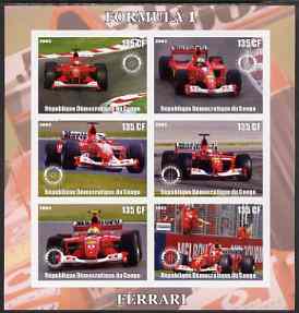 Congo 2003 Formula 1 - Ferrari imperf sheetlet containing 6 values each with Rotary Logo, unmounted mint, stamps on , stamps on  stamps on rotary, stamps on  stamps on  f1 , stamps on  stamps on racing, stamps on  stamps on cars, stamps on  stamps on ferrari