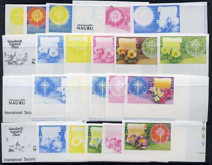 Nauru 1979 Christmas set of 4 in unmounted mint IMPERF progressive proofs on gummed paper (6 different proofs of each value = 24 proofs), stamps on christmas, stamps on bethlehem