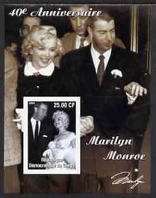 Congo 2002 40th Death Anniversary of Marilyn Monroe #01 imperf m/sheet unmounted mint, stamps on personalities, stamps on entertainments, stamps on films, stamps on cinema, stamps on women, stamps on marilyn monroe