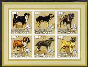 Ivory Coast 2002 Dogs #2 imperf sheetlet containing 6 values each with Scout logo unmounted mint, stamps on dogs, stamps on scouts