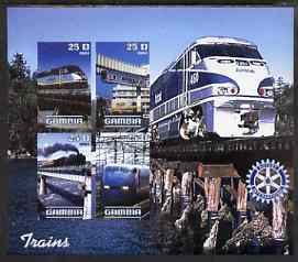 Gambia 2003 Modern Trains imperf sheetlet containing 4 values with Rotary logo, unmounted mint, stamps on railways, stamps on rotary