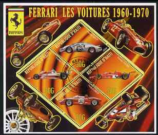 Haiti 2006 Ferrari Cars 1960-1970 perf sheetlet containing 4 diamond shaped values cto used, stamps on cars, stamps on ferrari, stamps on racing cars, stamps on  f1 , stamps on formula 1