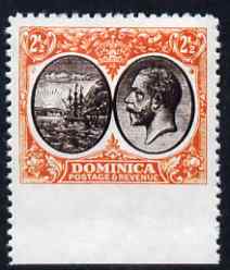 Dominica 1923-33 KG5 Badge 2.5d black & orange-yellow imperf between stamp and margin being a 'Hialeah' forgery on gummed paper (as SG 77var), stamps on ships, stamps on  kg5 , stamps on , stamps on forgery, stamps on forgeries