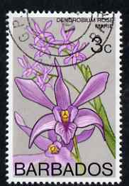 Barbados 1974-77 Dendrobium Rose Marie 3c Orchid fine cds used SG 487, stamps on flowers, stamps on orchids