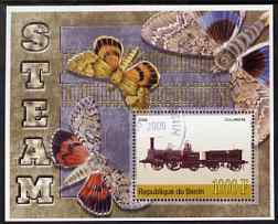 Benin 2006 Early Steam Locos #2 (Columbine) perf m/sheet with Butterflies in background fine cto used, stamps on railways, stamps on butterflies